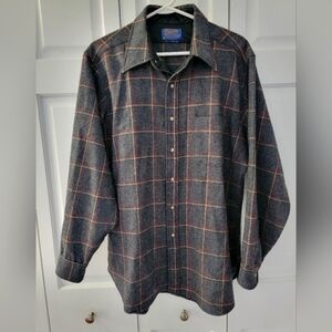 Pendleton Gray and Red Plaid Casual Button Down Shirt